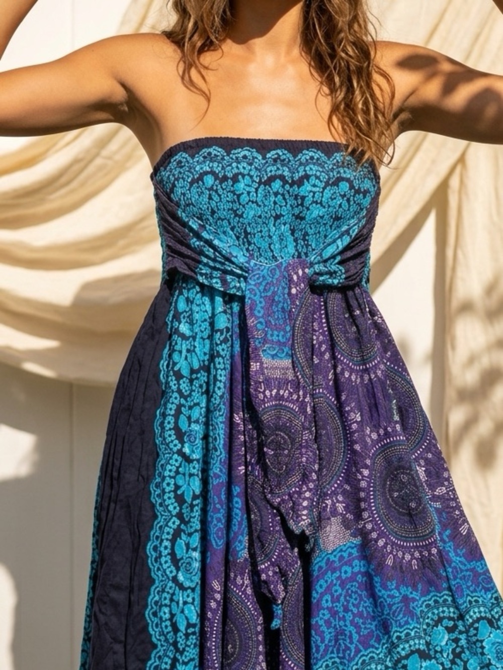 Lofbaz Convertible Maxi Skirt/ Dress Blue Mandala Boho Festival Hippie OS‎
